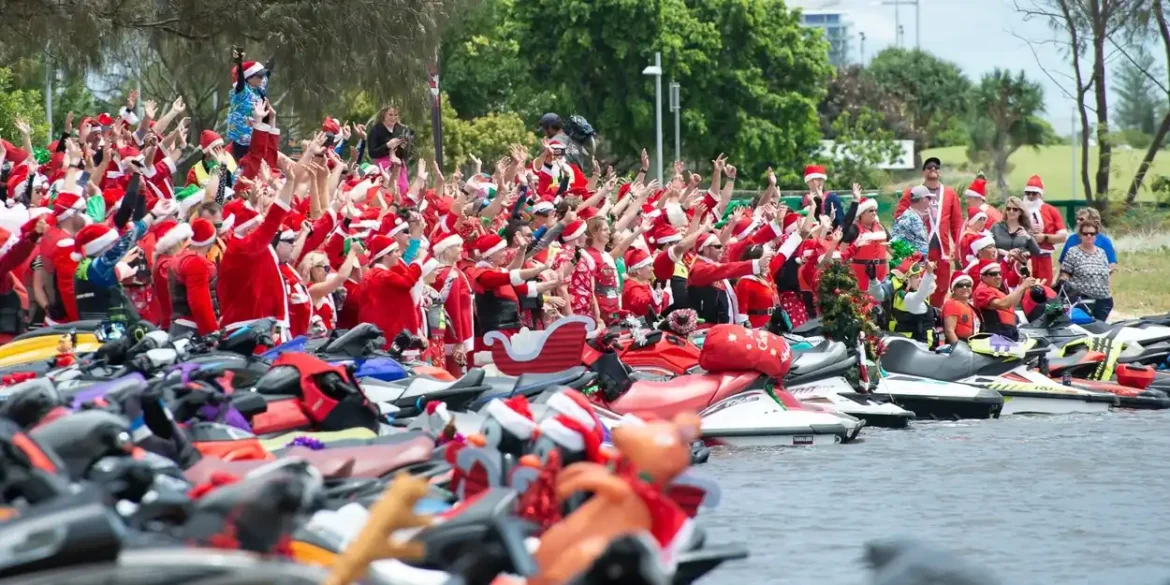 Gold Coast Christmas Jetski Parade 2025 riders on festive jetskis