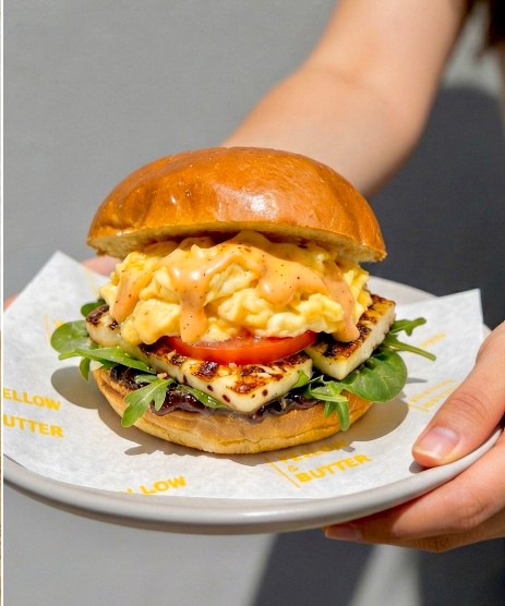 Haloumi Burger Southport Cafe Yellow and Butter