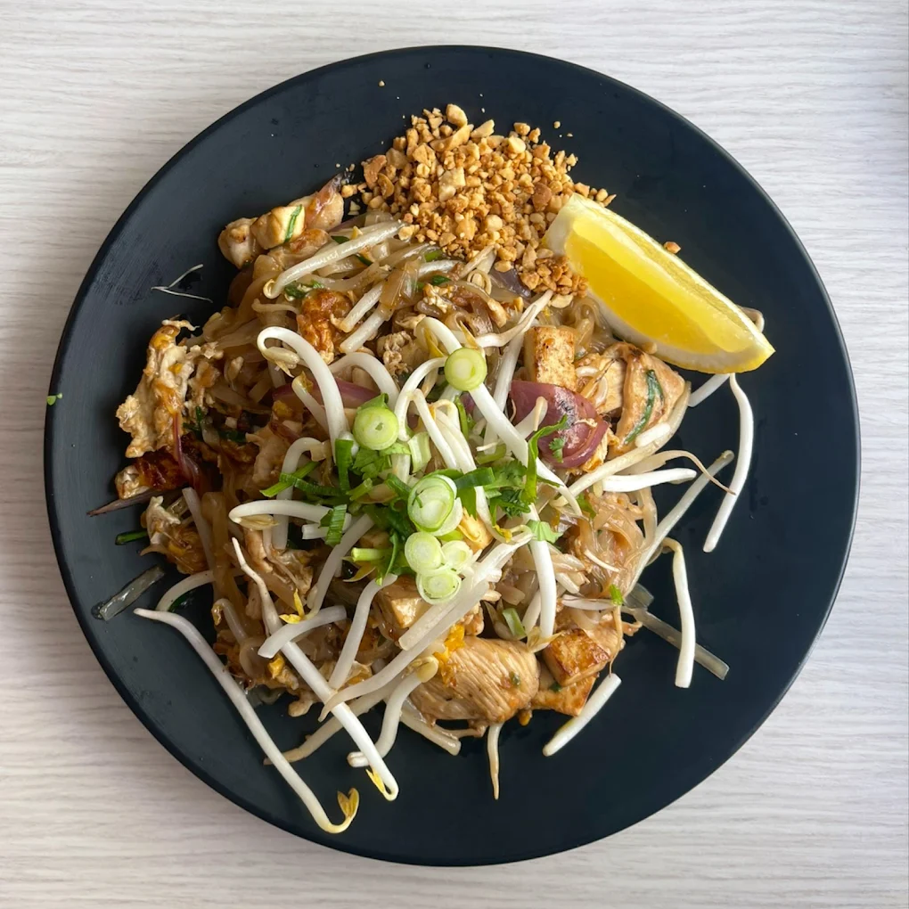 Authentic Pad Thai noodles with shrimp, tofu, and fresh vegetables at Cocohut Thai Restaurant Surfers Paradise