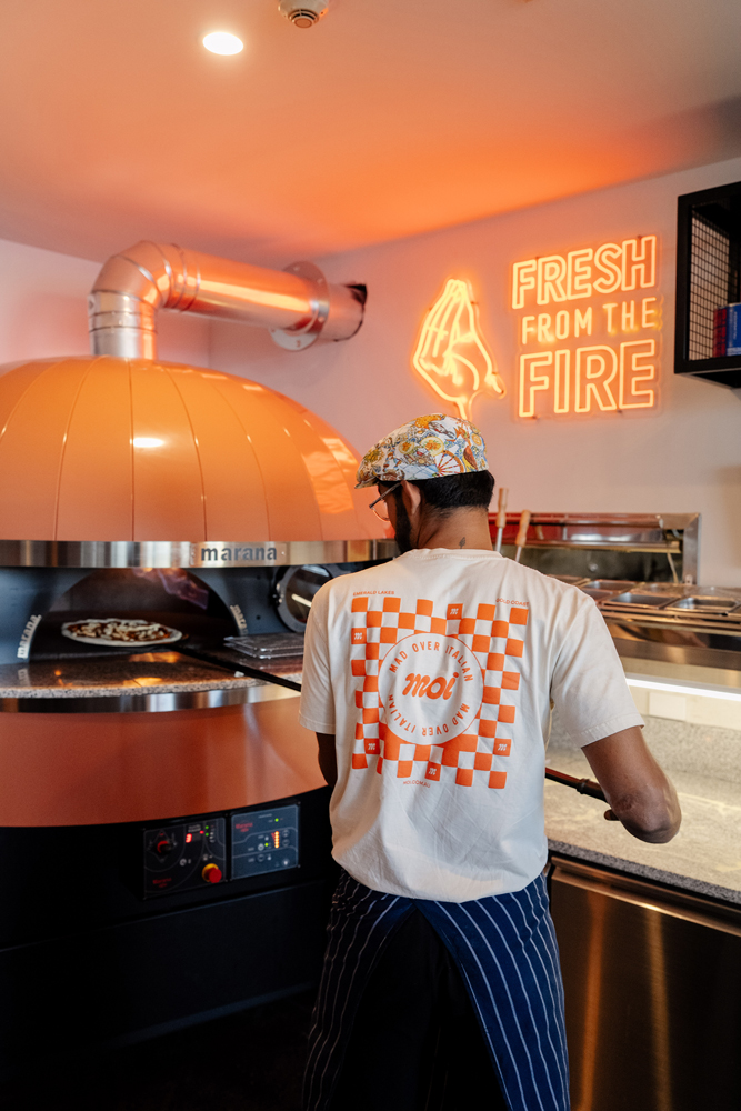 Wood-fired pizza at Italian restaurant Gold Coast Mad Over Italian