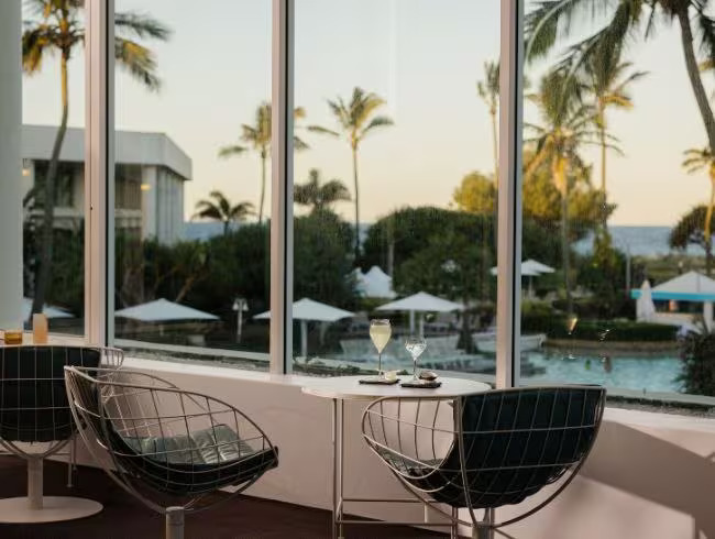 Sunset views over the lagoon at Pearls Bar, Sheraton Grand Mirage Resort Gold Coast