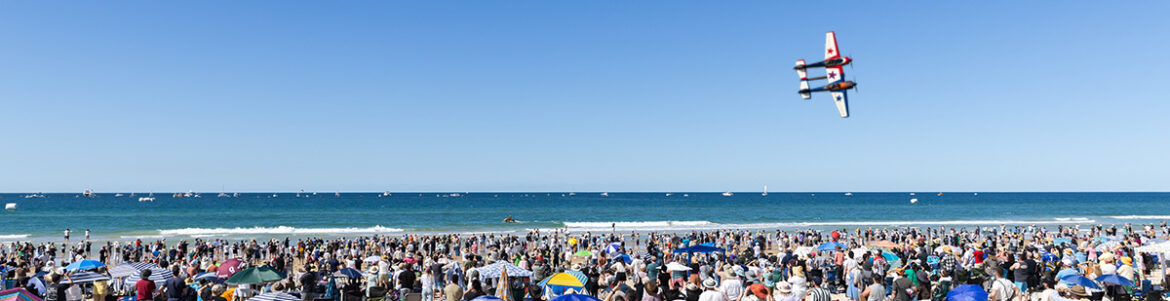 Fighter jet soaring over Gold Coast beach at Pacific Airshow