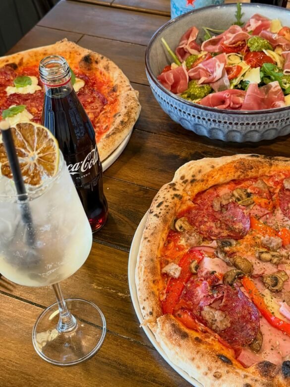 Salad and wood-fired pizza at Sapori Italian restaurant, Gold Coast