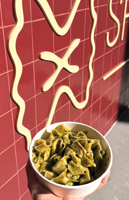 Fresh made-to-order pasta bowl at Spaghetto Palm Beach