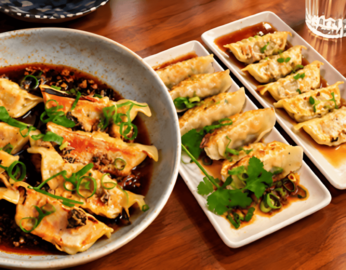 Table full of all you can eat gyoza at Harajuku Gyoza Broadbeach